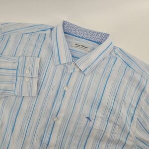 Tommy Bahama Sarasota Stretch Button Up Mens 2XLT Blue Striped Long Sleeve Shirt